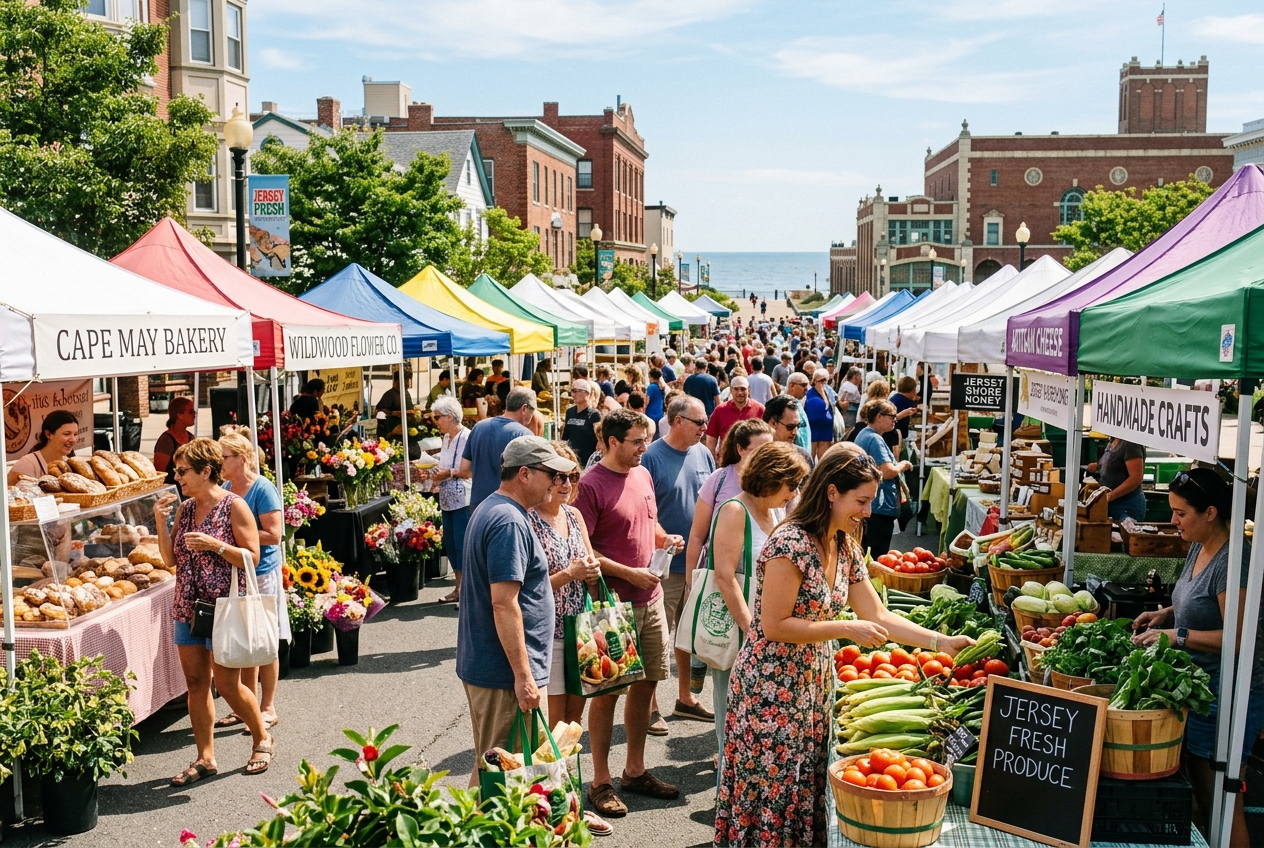 Ventnor City Saturday Farmers Market with fresh local produce, artisanal goods, and community members